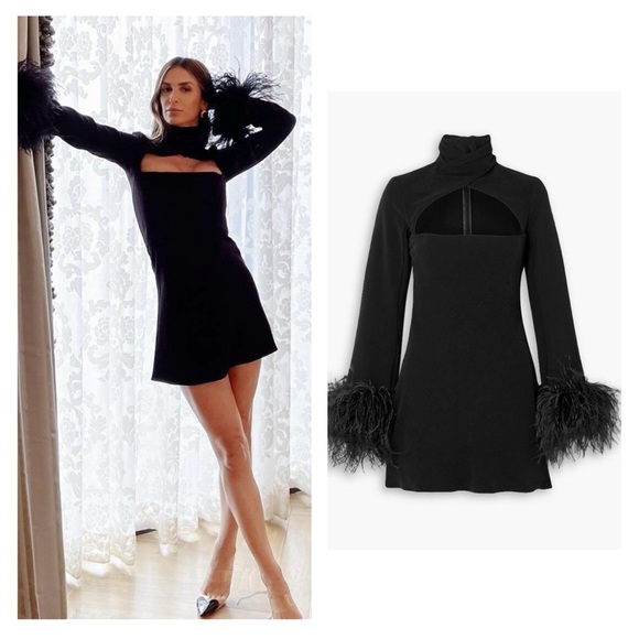 16Arlington Odessa Dress Black Feather Mini US 6 Long Sleeve Cutout Cocktail NWT - Picture 1 of 14